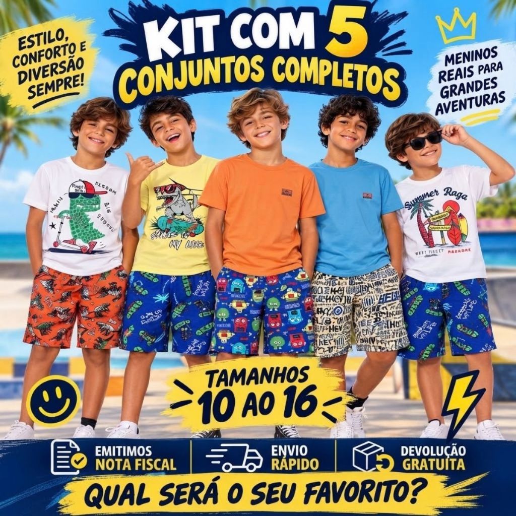 Kit 10 Peças Camiseta + Blusa Infantil Juvenil Roupa Verão Menino Masculino 10 ao 16 Anos Algodão