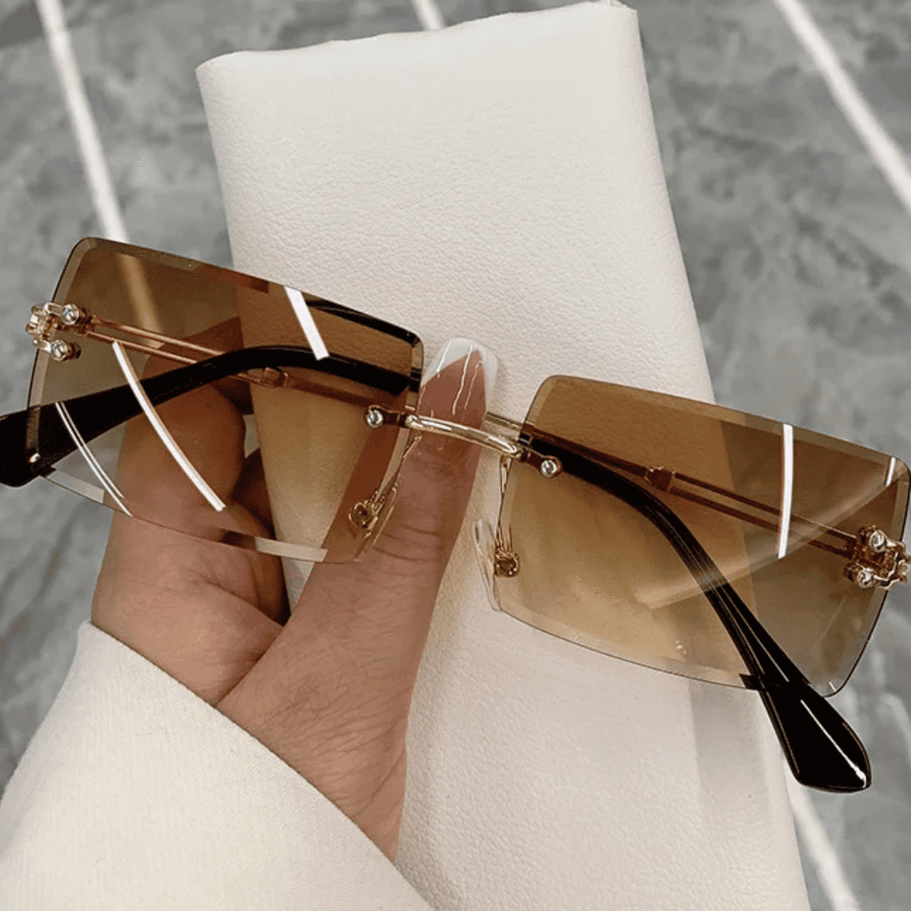 Óculos de Sol Sem Aro Feminino Quadrado Luxo Estilo Blogueira Fashion Têndencia UV400