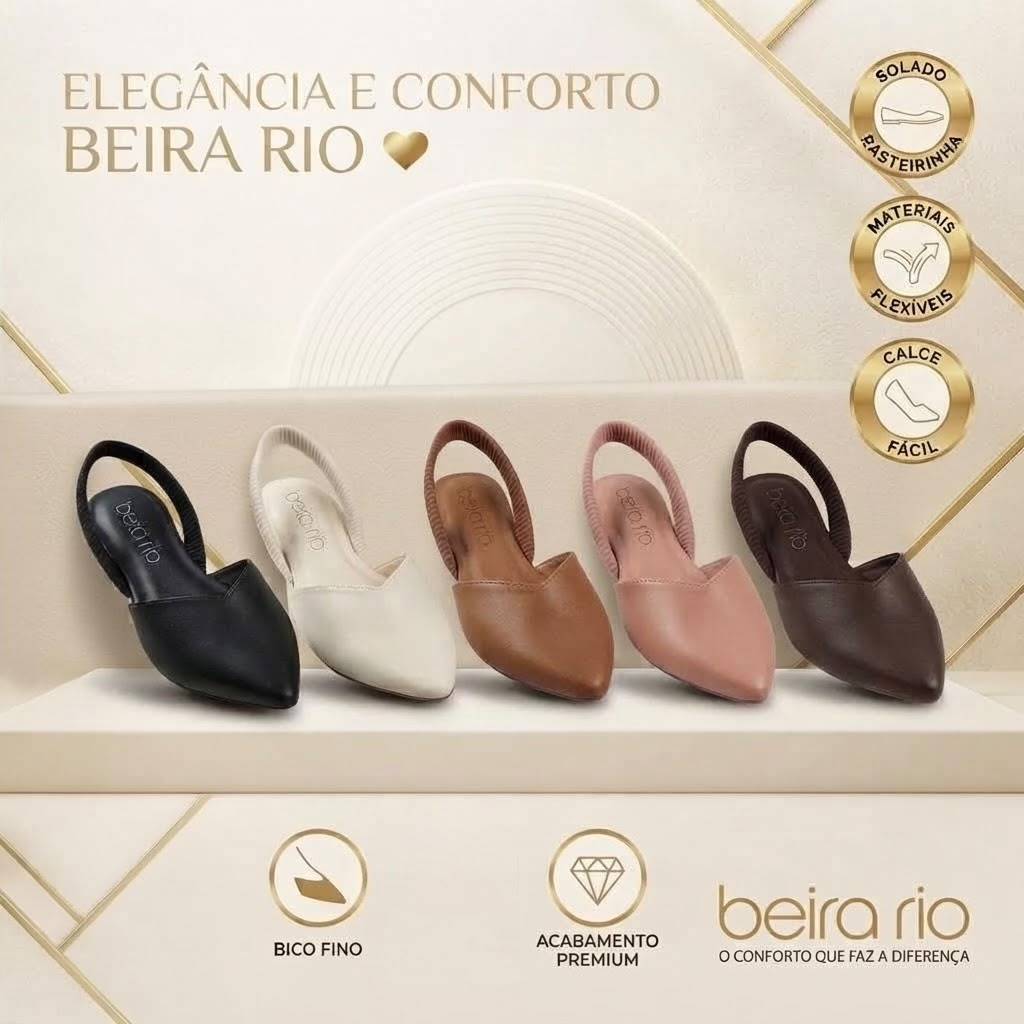 Sapatilha Feminina Beira Rio Mule Slingback Bico Fino Elástico Napa Confortável Original