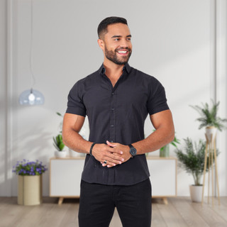 Camisa manga curta slim fit luxo algodão sem bolso não amassa