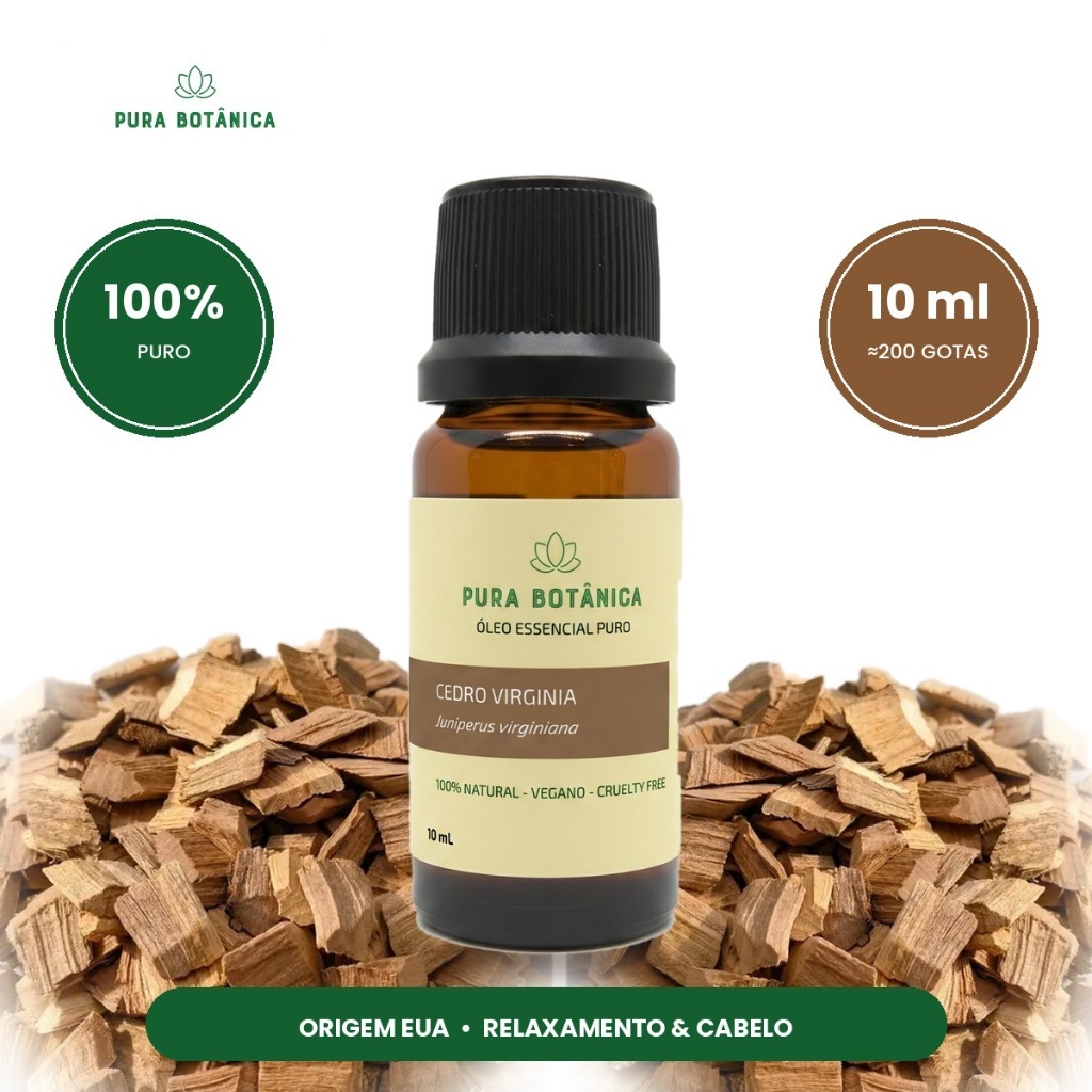 Óleo Essencial de Cedro Virginia 100% Puro 10ml Aromaterapia Difusor Relaxante Sono Cabelo Queda Caspa Barba Perfumaria