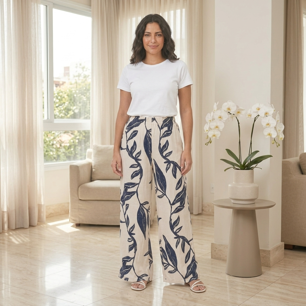 CALÇA FEMININA ESTAMPADA PANTALONA LEVE CONFORTÁVEL