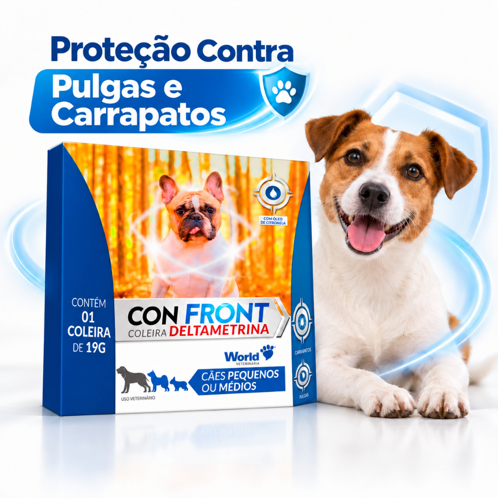 Coleira Antipulgas e Carrapatos Deltametrina Óleo de Citronela Confront 19g com 48cm