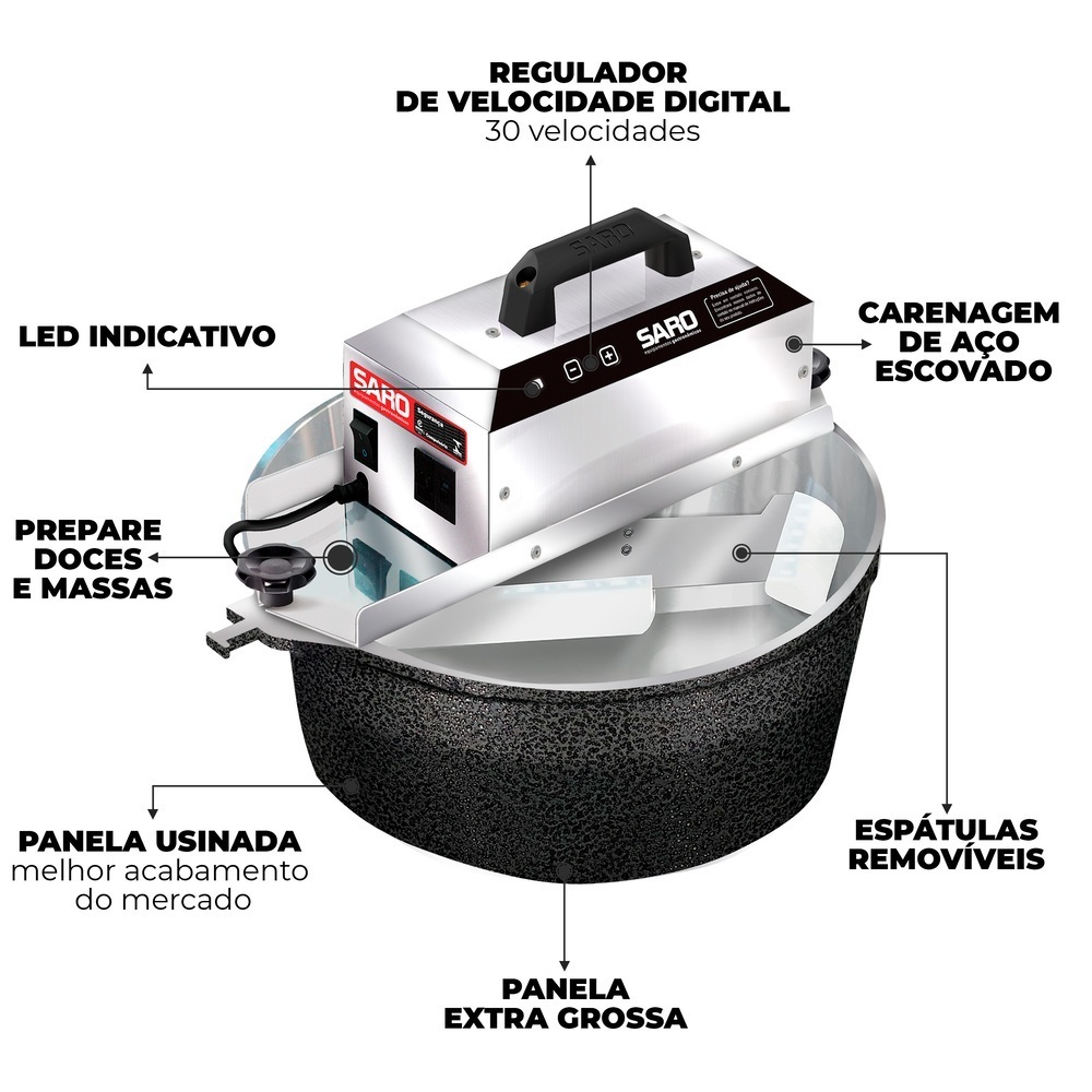Panela Misturadora Automática 10L Preta Brigadeiro Doces e Massas Saro Bivolt — imagem 2 de 2