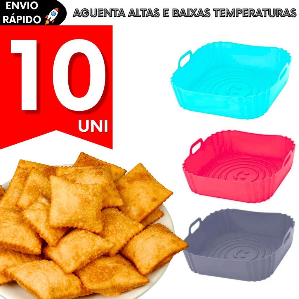 Kit Formas de Silicone Quadrada 21CM Assadeira Frango Air Fryer e Forno Limpeza Fritadeira Elétrica Alça Lateral
