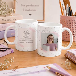 Caneca Personalizada com Foto Dia dos Professores Presente Professor Professora Nome 325ml Cerâmica Lembrança