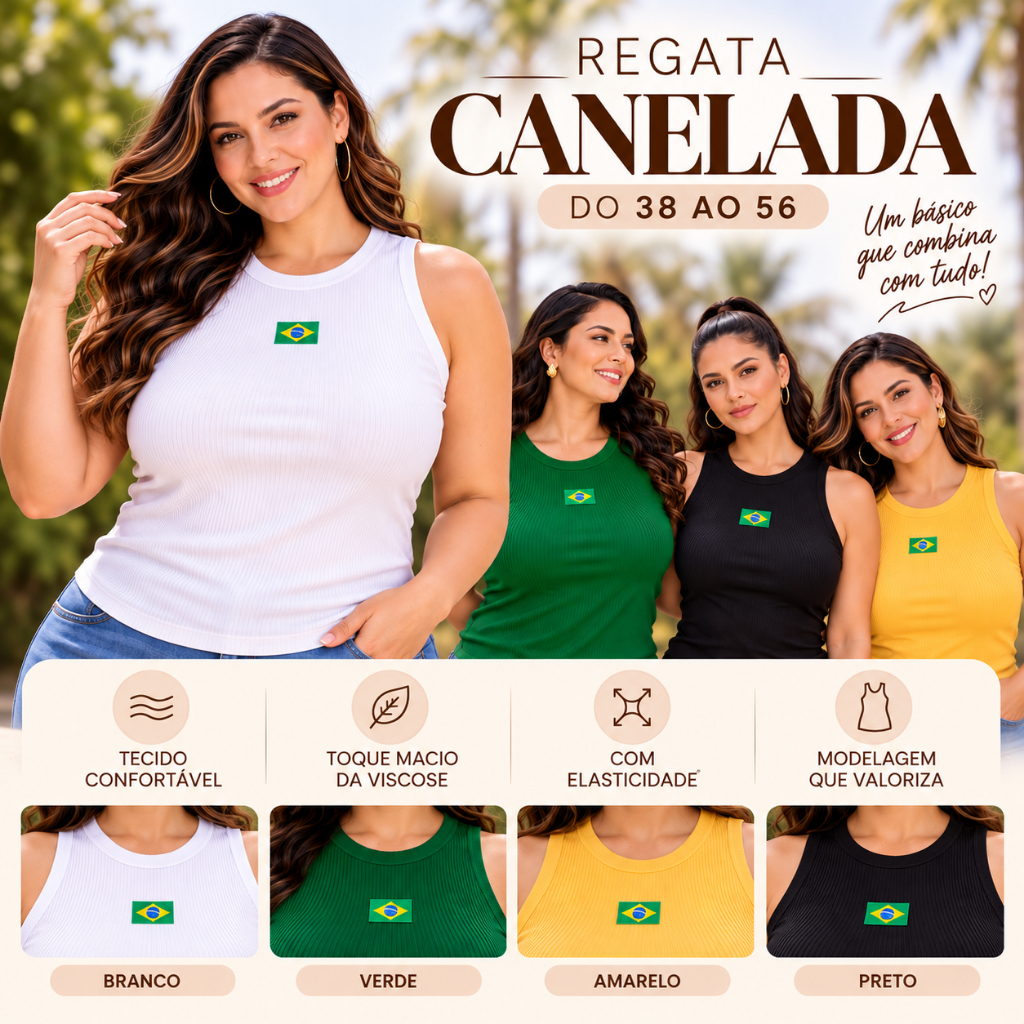 Regata Feminina Canelada Viscose com Elastano Plus Size 38 ao 56  DESCRIÇÃO