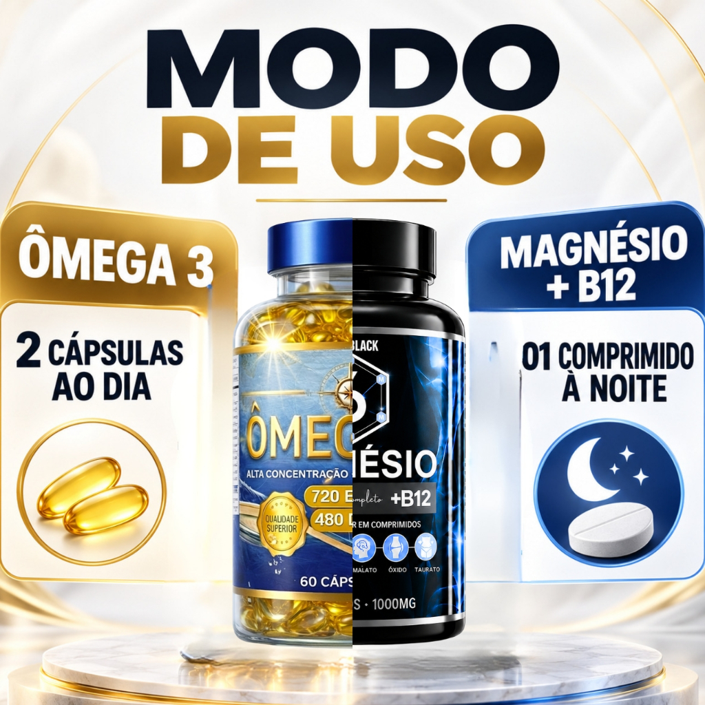 KIT Omega 3 Original Puro 720 EPA 480 DHA + 06 Tipos Magnésio com Vitamina B12 METILCOBALAMINA — imagem 2 de 2
