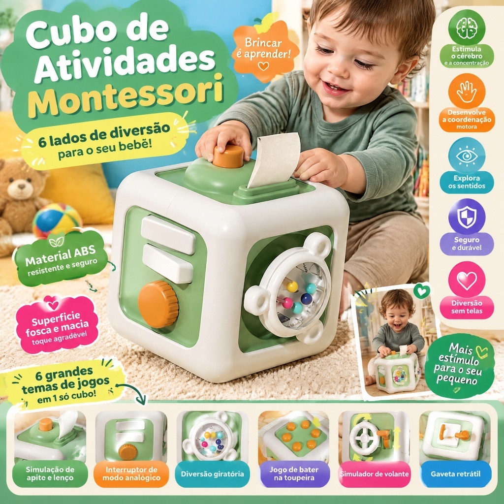 Montessori Educação Infantil Cubo de Rubik Bebê Música Dinâmica Treinamento de Inteligê