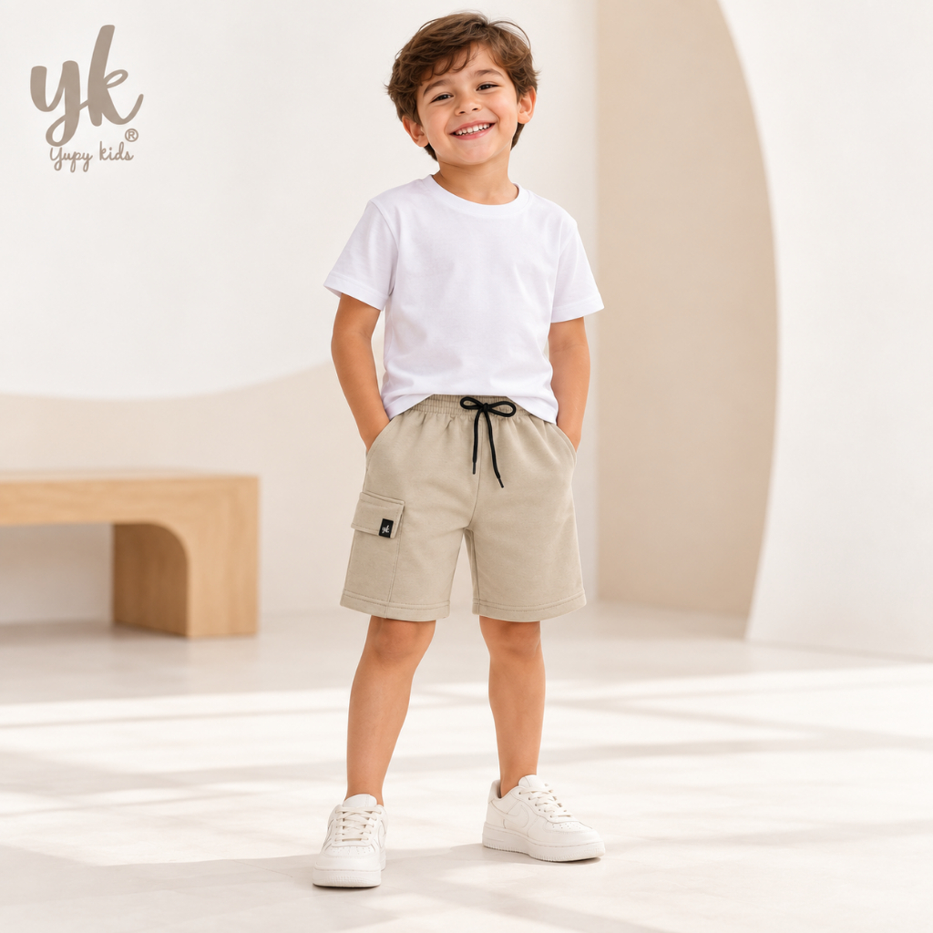 Bermuda Infantil Masculina de Moletinho com Bolso Lateral e Elástico na Cintura