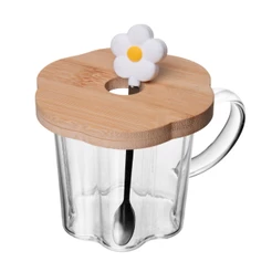 Xícara de Chá 280ml com Pires e Colher Flor Branca Vidro Wolff para Café Bebidas Quentes Mesa Posta Presente Elegante