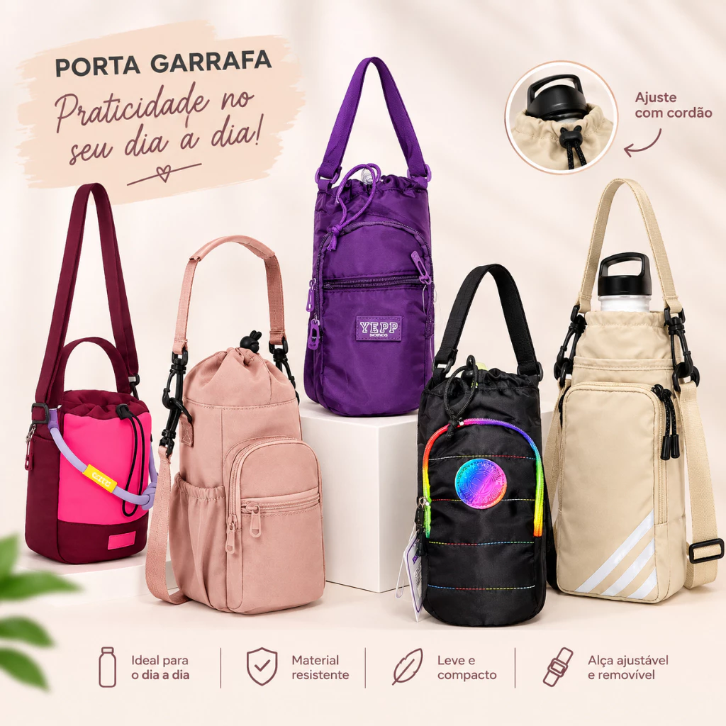 Porta Garrafa Térmica Ideal Pra Levar pra Escola e Academia Alça Transversal — imagem 1