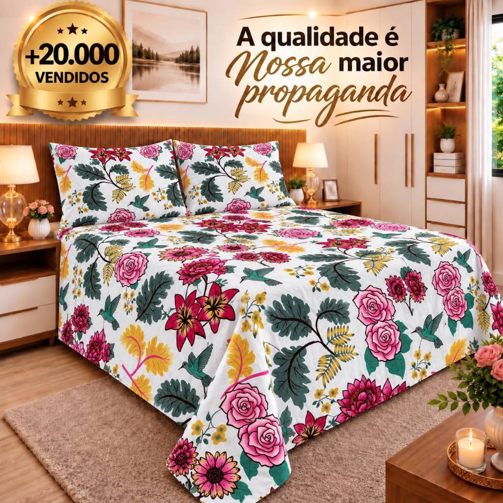 Kit Lençol 3Pçs Percal 500 Fios Casal Queen Linha Luxo Premium
