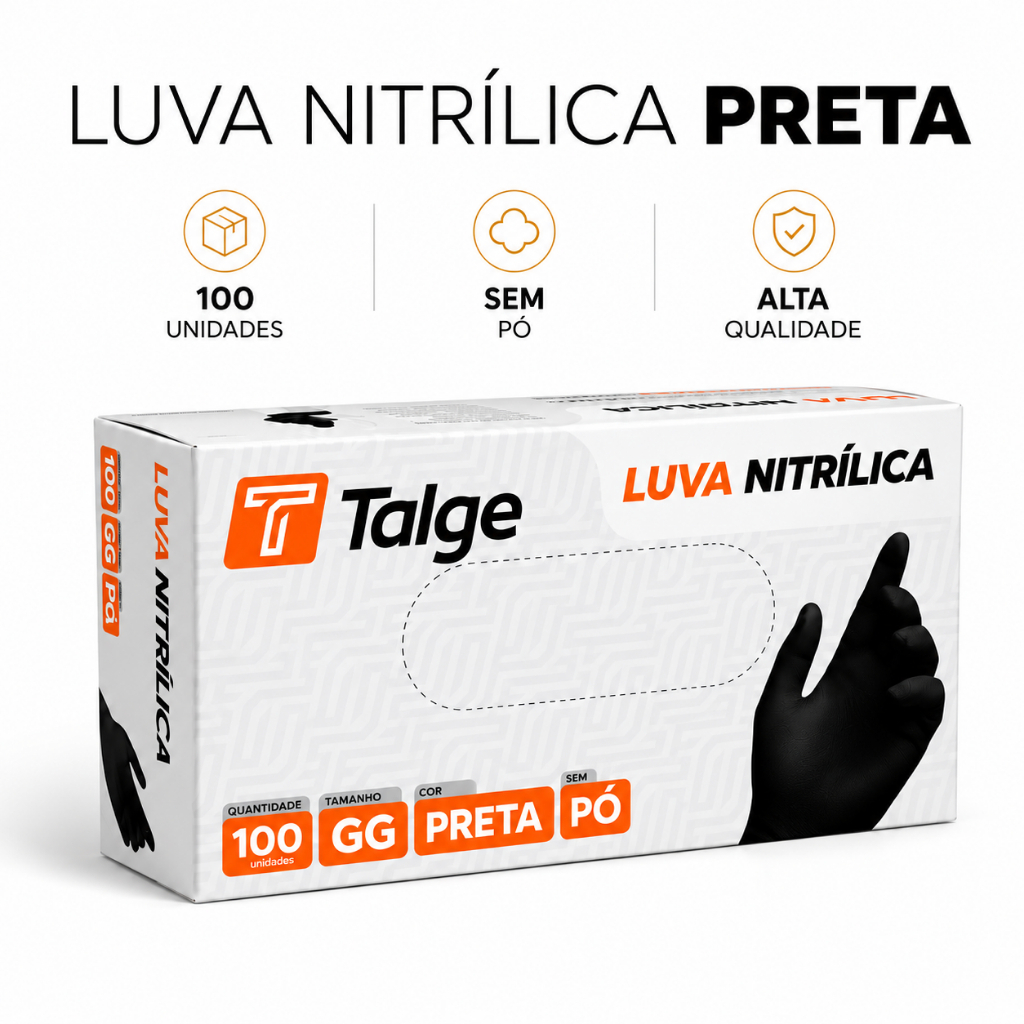 100 Unidades Caixa Luva Vinil Nitrílica Preta ( GG ) Descartável Uso Profissional Domestico