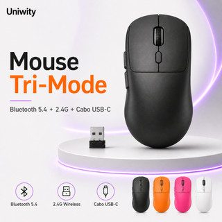 Uniwity Mouse Gamer Sem Fio Tri-Mode Bluetooth 5.4 2.4G USB-C 6400 DPI Recarregável para PC Notebook