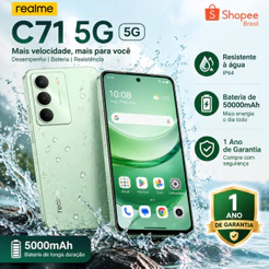 realme C71 5G 8+256GB Smartphone Celular Versão Global Bateria 5000mAh Câmera 50MP NFCTela 6,67 120Hz Preto