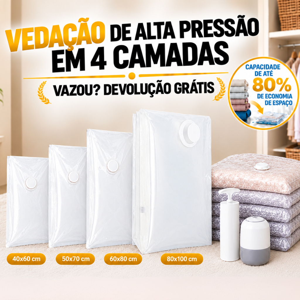 Kit Sacos a Vácuo Deli Vusign para Roupas Mala Viagem Guarda-Roupa Edredom Cobertor 80X100cm