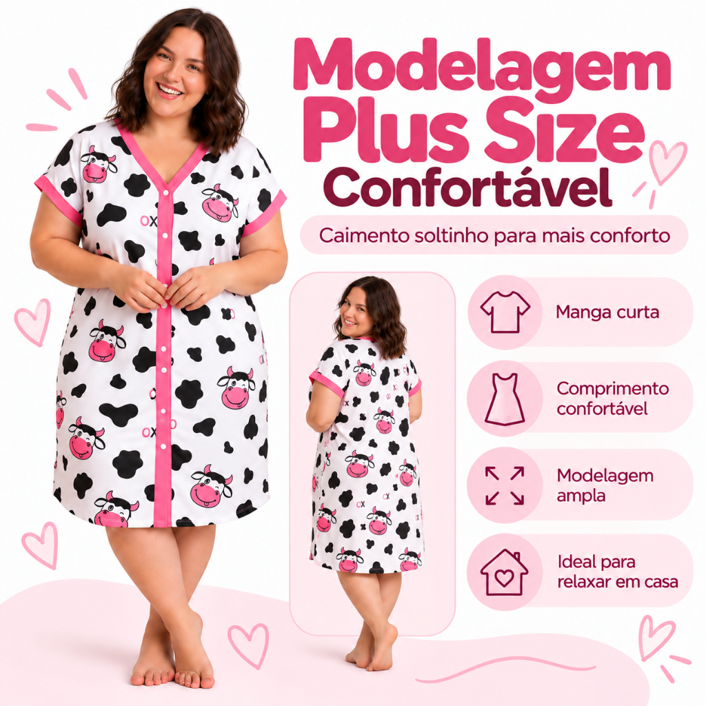 Camisola Plus Size Abertura Frontal de Botão Confortável Pós Cirúrgica Gestante Pós Parto Roupa de Dormir — imagem 2 de 2