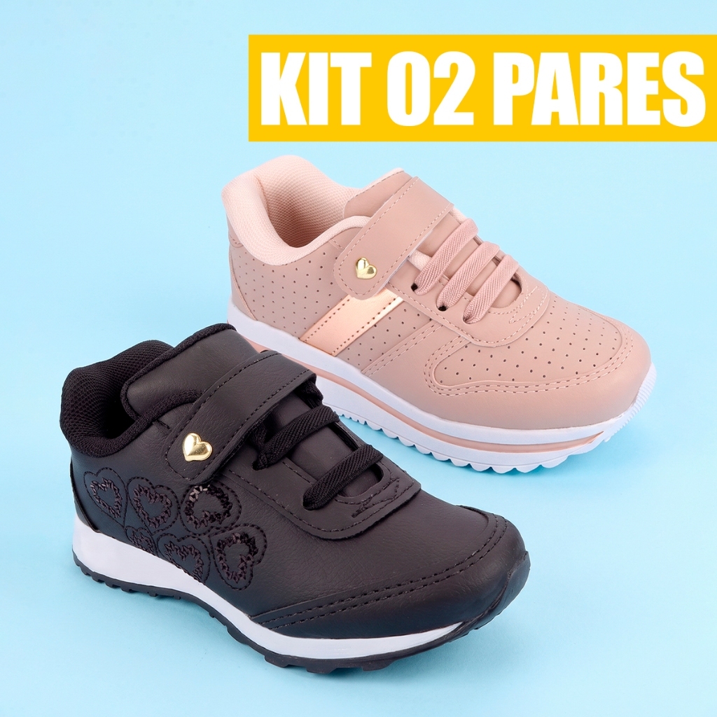 Kit 2 Pares TenIs Menina Tenis Criança Tênis Feminino Infantil