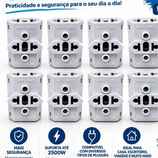 Kit com 10 Adaptadores de Tomada –  beijamin 10A/250V – reforma - obra construção adaptadores kit