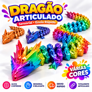 Dragão Articulado Flexível 3D 42cm – Diversas Cores Premium | Colecionável Exclusivo Brinquedo Decoração
