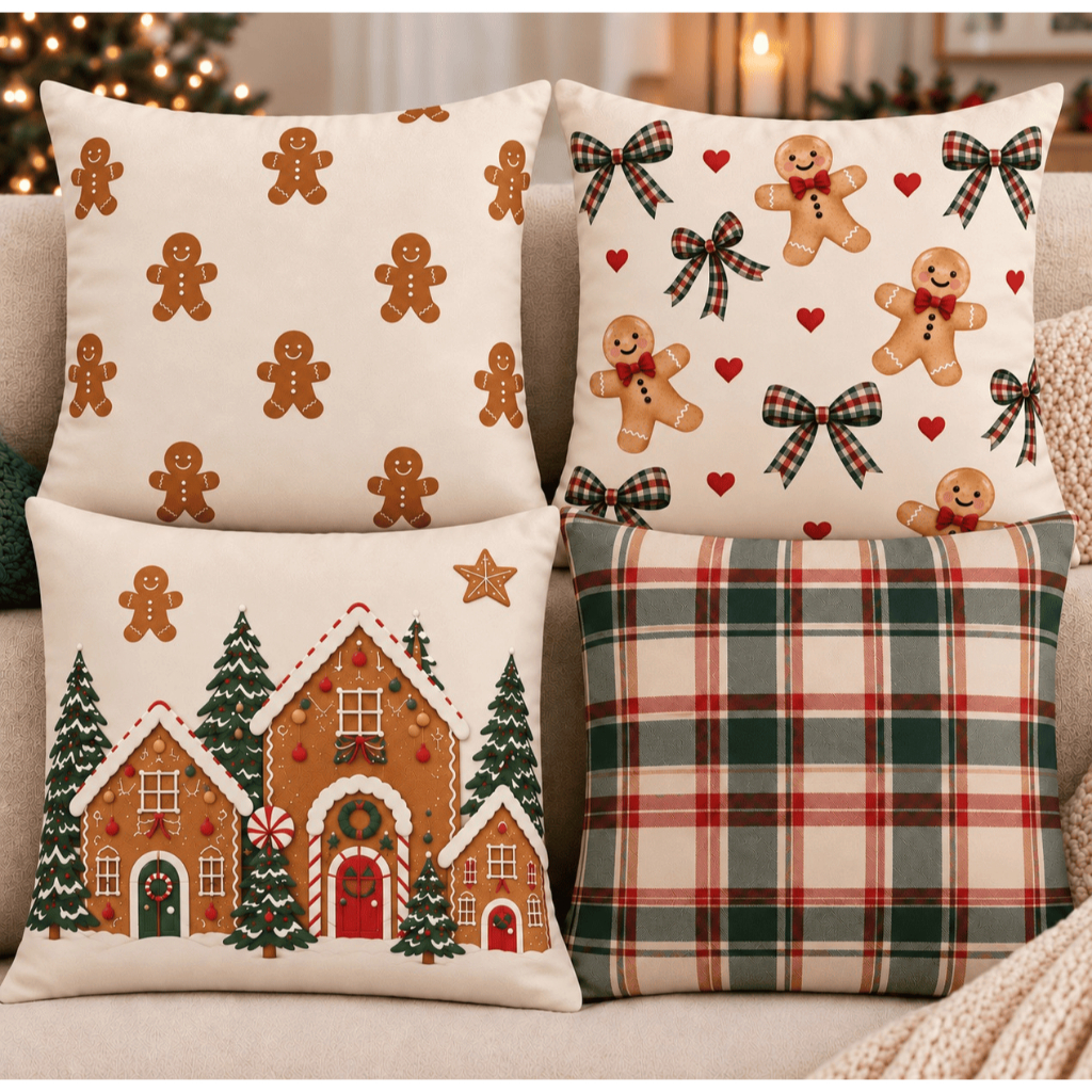 Kit 4 capas de almofadas Decorativas Natalinas 45x45cm Tema - Natal Biscoito