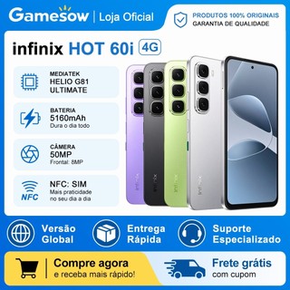 Infinix Hot 60i 4G Câmera 50MP, Versão Global 256GB Armazenamento e 4GB/8GB RAM, Processador Mediatek G81 Ultimate