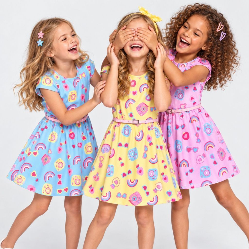 Kit 3 Vestidos Infantil Menina Estampado Sortido + Cinto Fofo  4 6 8 Anos