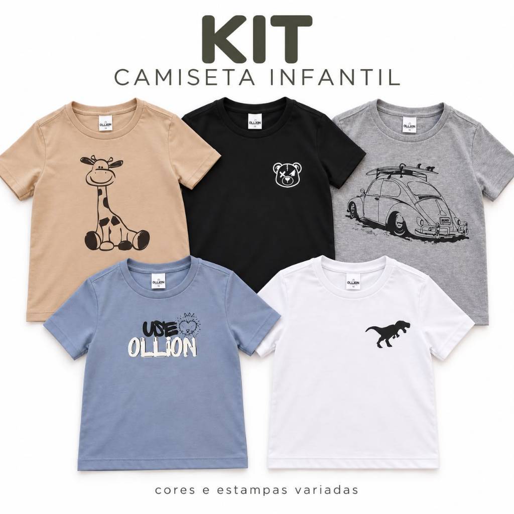 Kit Camiseta Infantil Tamanho 1 ao 3 | Estampas Sortidas