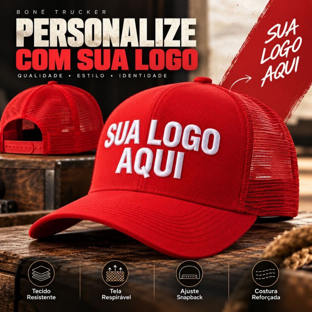 Kit 5 Bonés Personalizado Bordado Trucker Tela Aba Curva Feminino Masculino