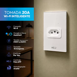 Kit 4, 5 ou 6 Tomadas Inteligente Smart Wi-fi 2.4 GHz 20A 110v/220v Bivolt Branco Avant Neo