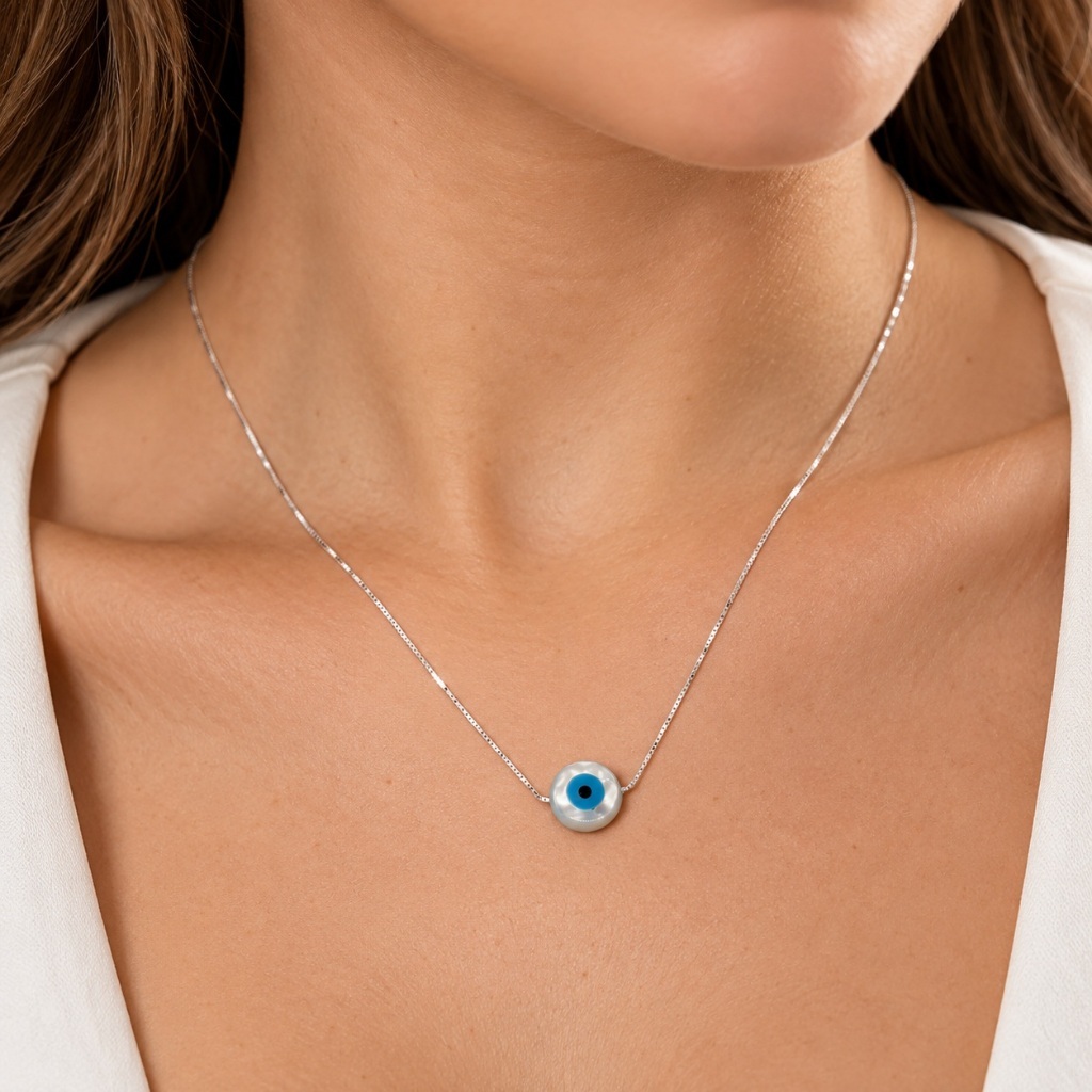 Colar Olho Grego Prata 925 Legítima Veneziana Feminino