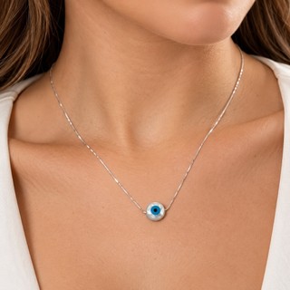 Colar Olho Grego Prata 925 Legítima Veneziana Feminino