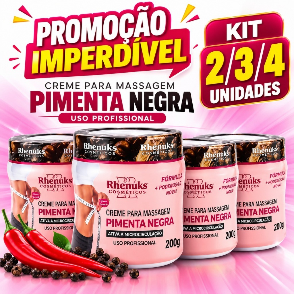 Kit 2/3/4 Creme para Massagem Pimenta Negra Rhenuks 200g Uso Profissional