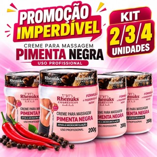 Kit 2/3/4 Creme para Massagem Pimenta Negra Rhenuks 200g Uso Profissional
