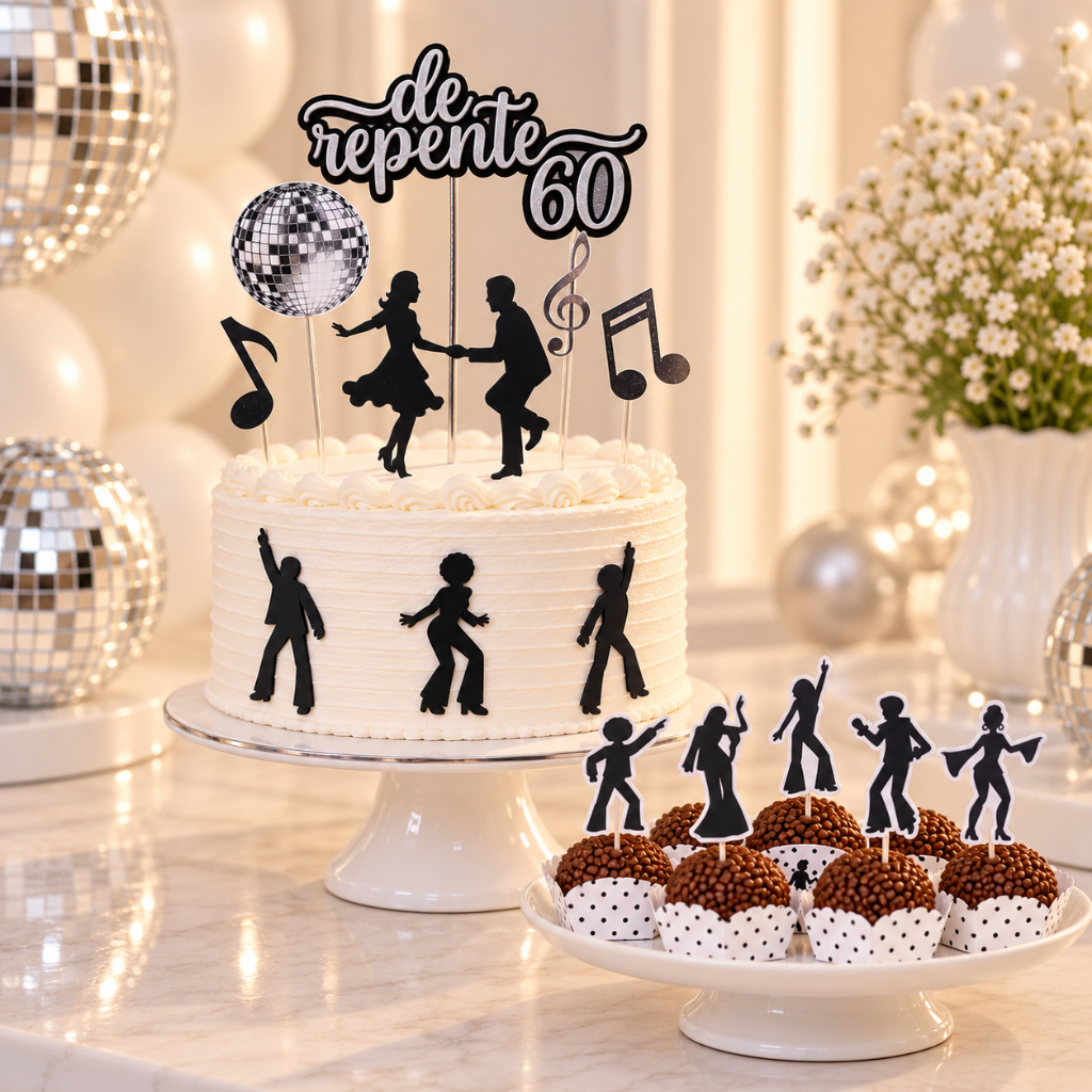 Topo de Bolo Anos 60 De Repente 60 Personalizado | Topper Festa Flash Back | Decoração Aniversário 60 Anos — imagem 2 de 2