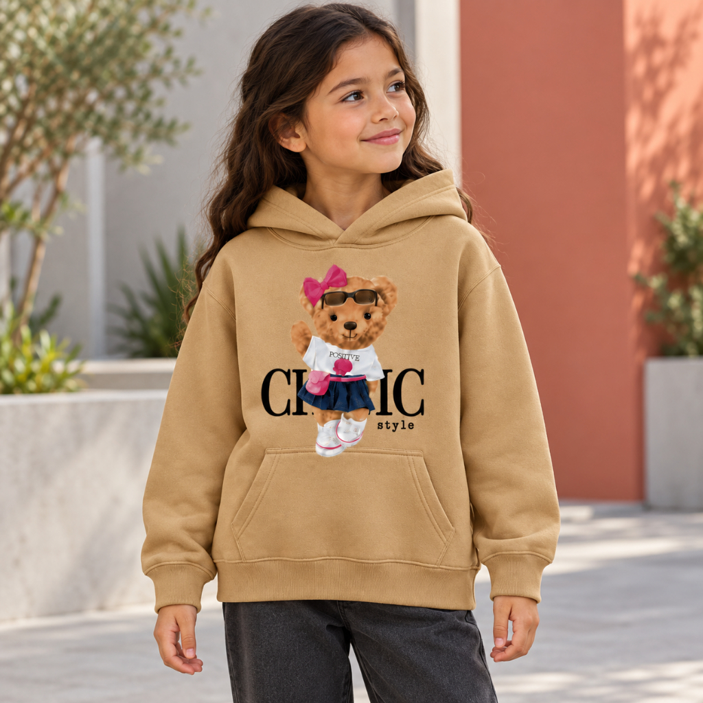 Moletom Infantil Menina Canguru com Capuz Chic Style Estampado Blusa de Frio Casual Confortável Escola Inverno Quentinho