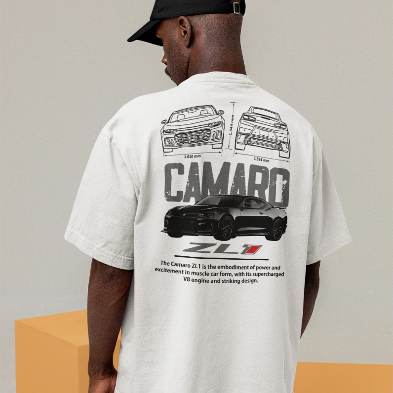 Camiseta Oversized Camaro ZL1 Carro Esportivo Muscle Car Streetwear Masculina Unissex Moda Urbana Estilosa Casual