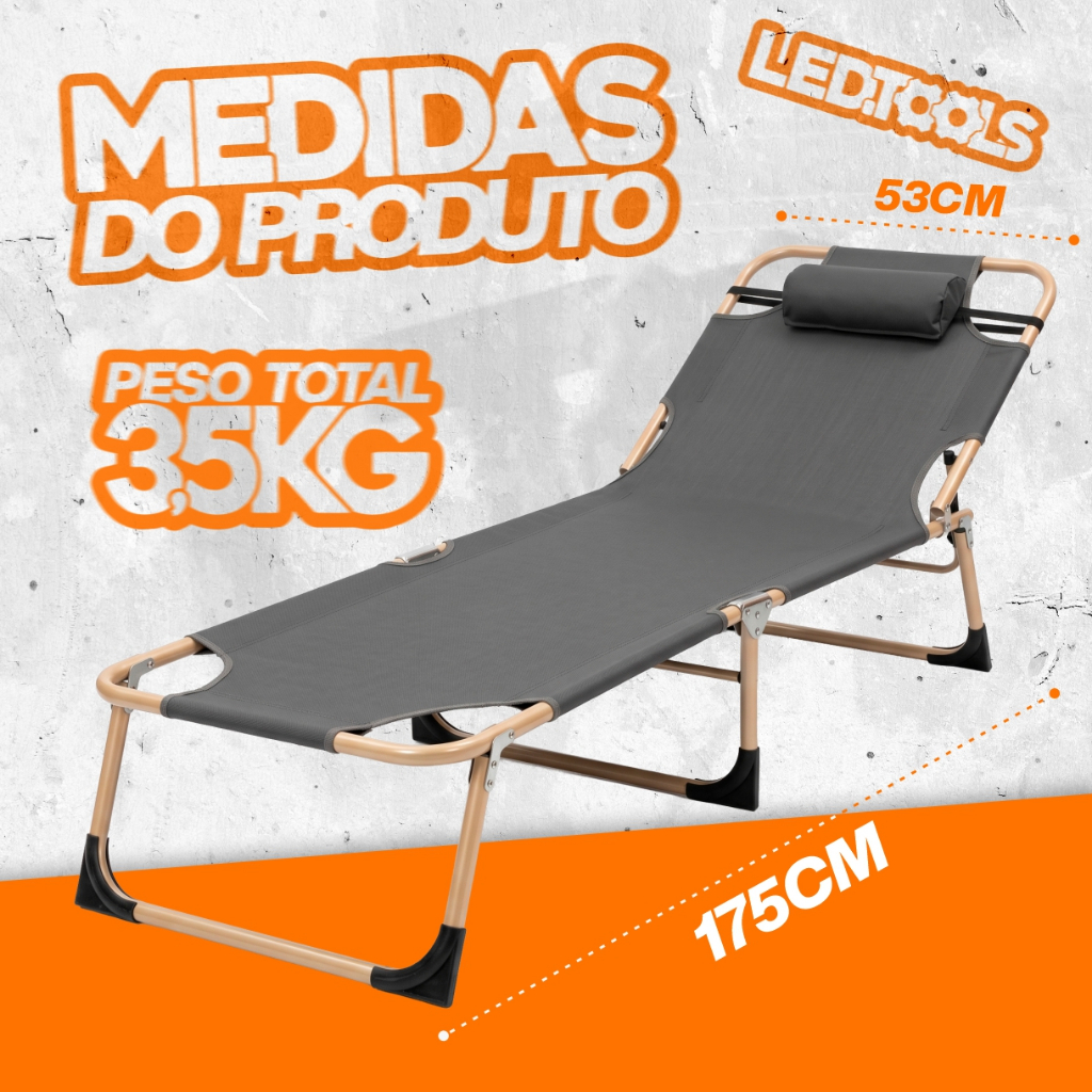 Espreguiçadeira Dobrável Reclinável 3 Posições Cadeira de Praia Camping Piscina Tecido Oxford 600D até 120kg — imagem 2 de 2