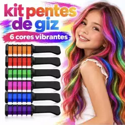 Kit Pente Giz de Cabelo Colorido - 6 Cores Temporárias Coloridas para Festa, Fantasia e Crianças