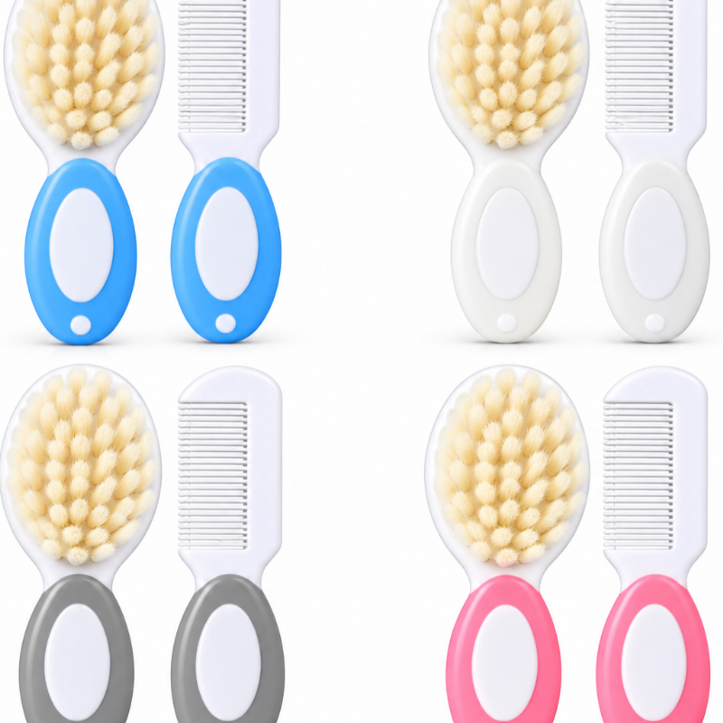 Escova e Pente de Lã Natural Pura para Bebê - Suave e Aquecida, Confortável para Recém-Nascidos
