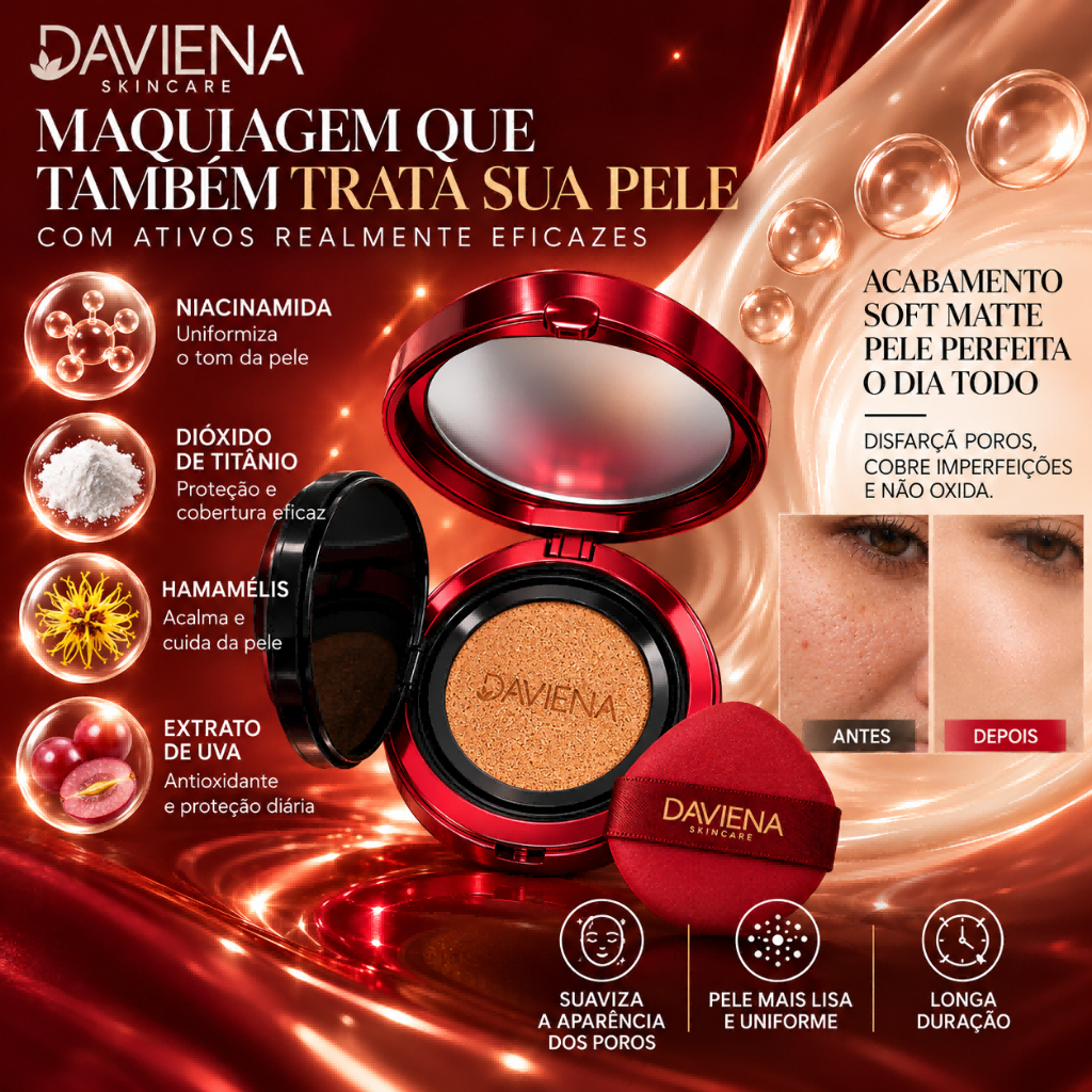DAVIENA Base Cushion Smart Fit 24gBase Líquida Matte, Cobertura Natural com Puff de Maquiagem BB&CC Cream，Longa Duração · foto 2