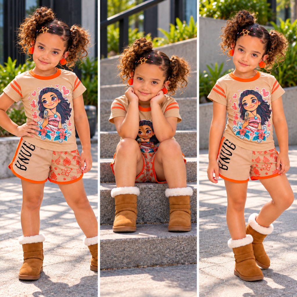 Conjunto Infantil Feminino Verão Blusa Manga Curta e Short Menina Estampado Look Fashion