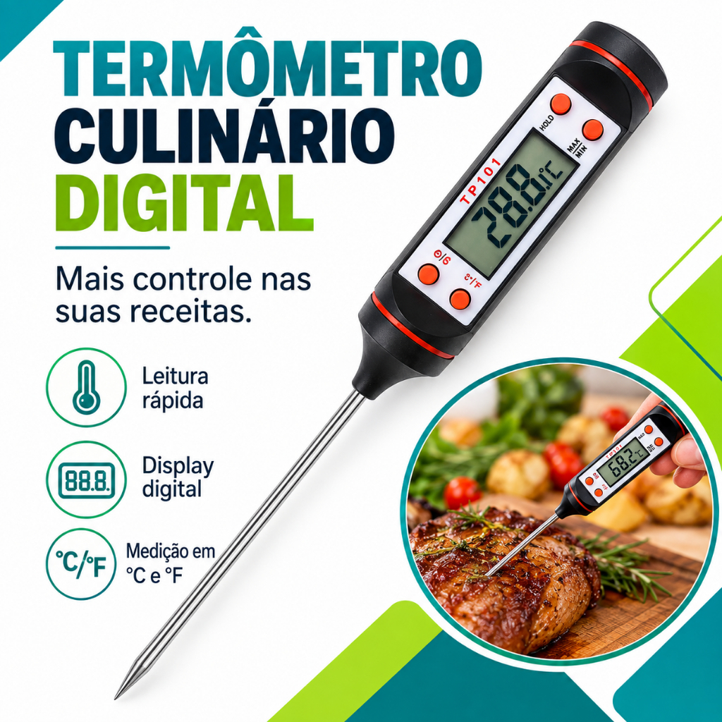 Termômetro Culinário Digital Espeto TP101 Cozinha Churrasco Carnes Doces e Líquidos