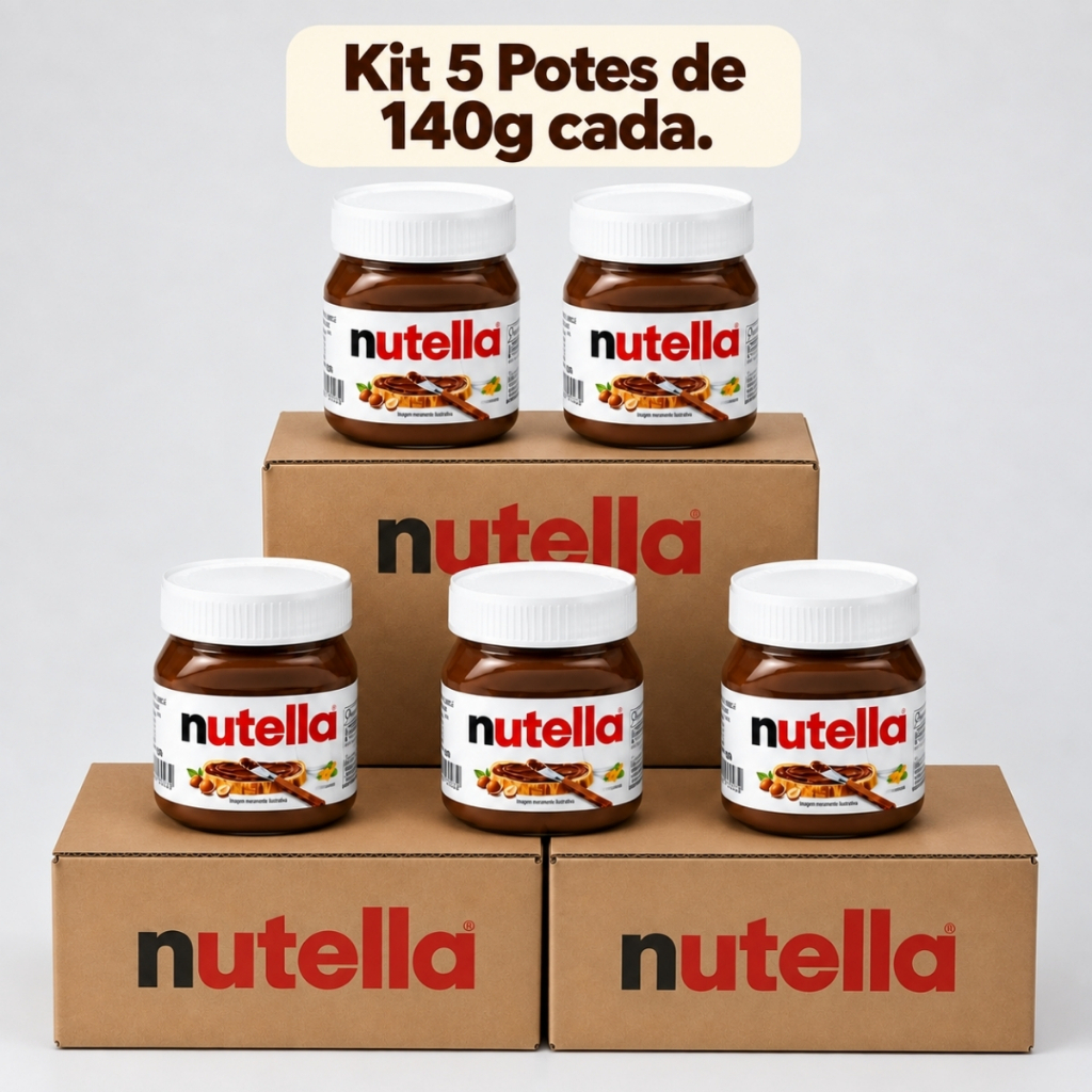 Kit 5 Nutella Creme de Avelã com Cacau Ferrero 140g Original l Produto Lacrado l Envio Imediato