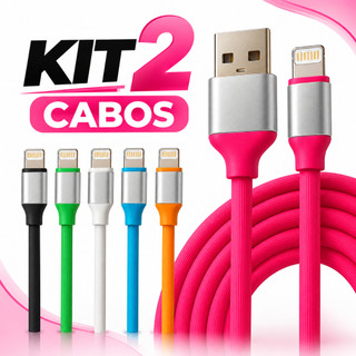 Kit Cabo Reforçado 2m Emborrachado Carregamento Rápido iPhone iPad