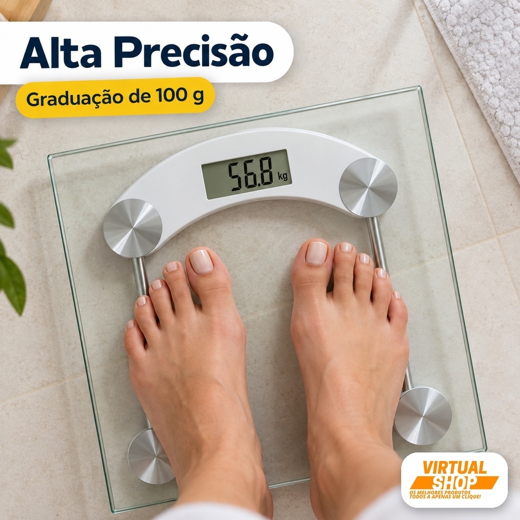 Balança Corporal Digital Banheiro Academia Crossfit Casa Suporta 180kg Vidro — imagem 2 de 2