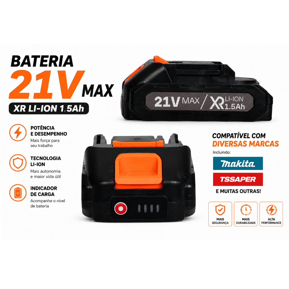 Bateria de 21v Para Furadeira e Parafusadeira e Maquinas Tssaper Deffer Maquita