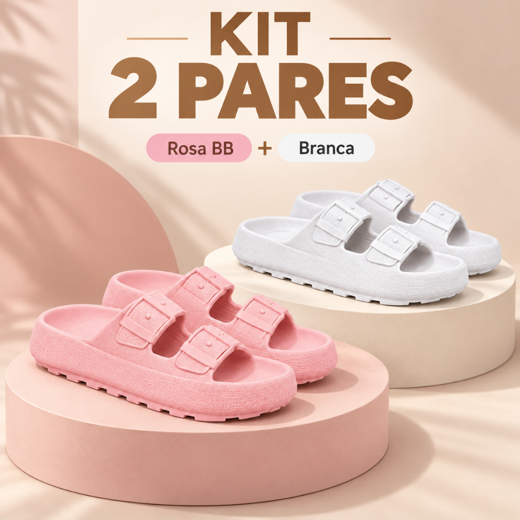 Kit 2 Pares Sandália Slide Feminina Fivela Conforto Anatômico Leve Antiderrapante Para O Dia a Dia