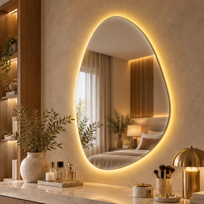 Espelho Grande Com Led 3 Cores 80x60 Botão Touch Lapidado Premium para Banheiro Quarto Lavabo — imagem 2 de 2